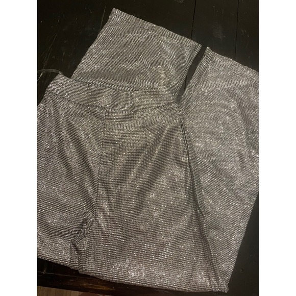 AKIRA Silver Sparkle Wide Leg Pants High Waisted Pleated Disco Glam Size S - Picture 3 of 5